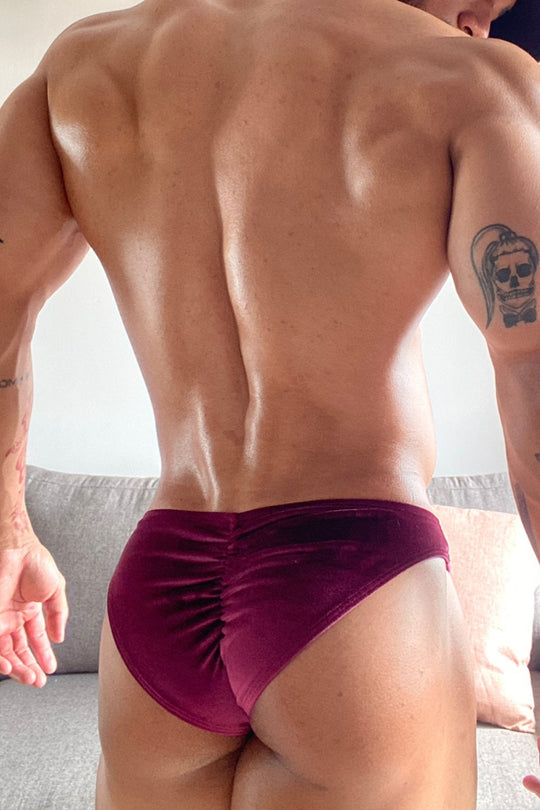 Velvety Scrunch-Butt Bikini Briefs - Maroon