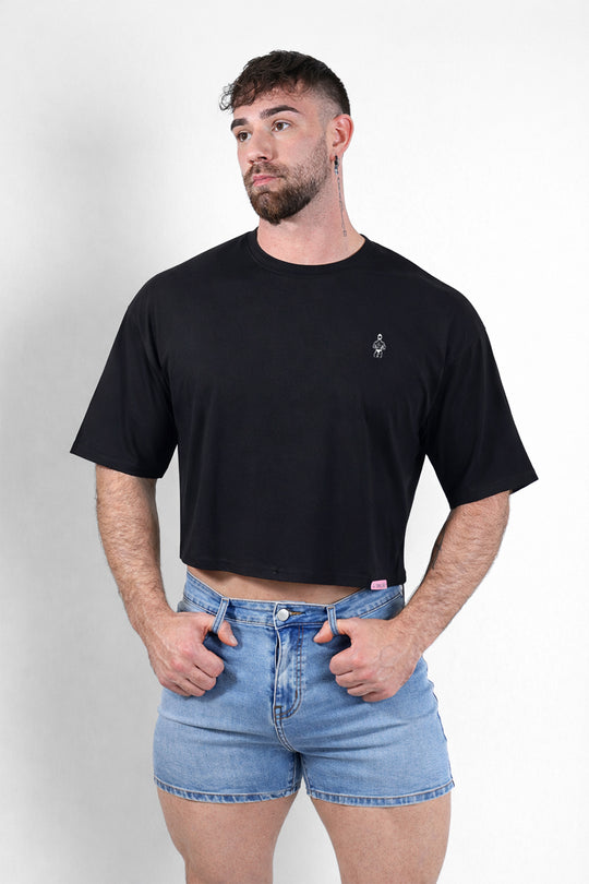 Oversized Relaxed Crop Top - Midnight Black