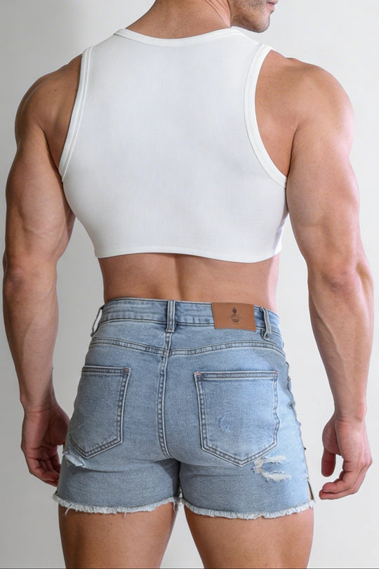 Wrapped Up Ribbed Crop Tank - White