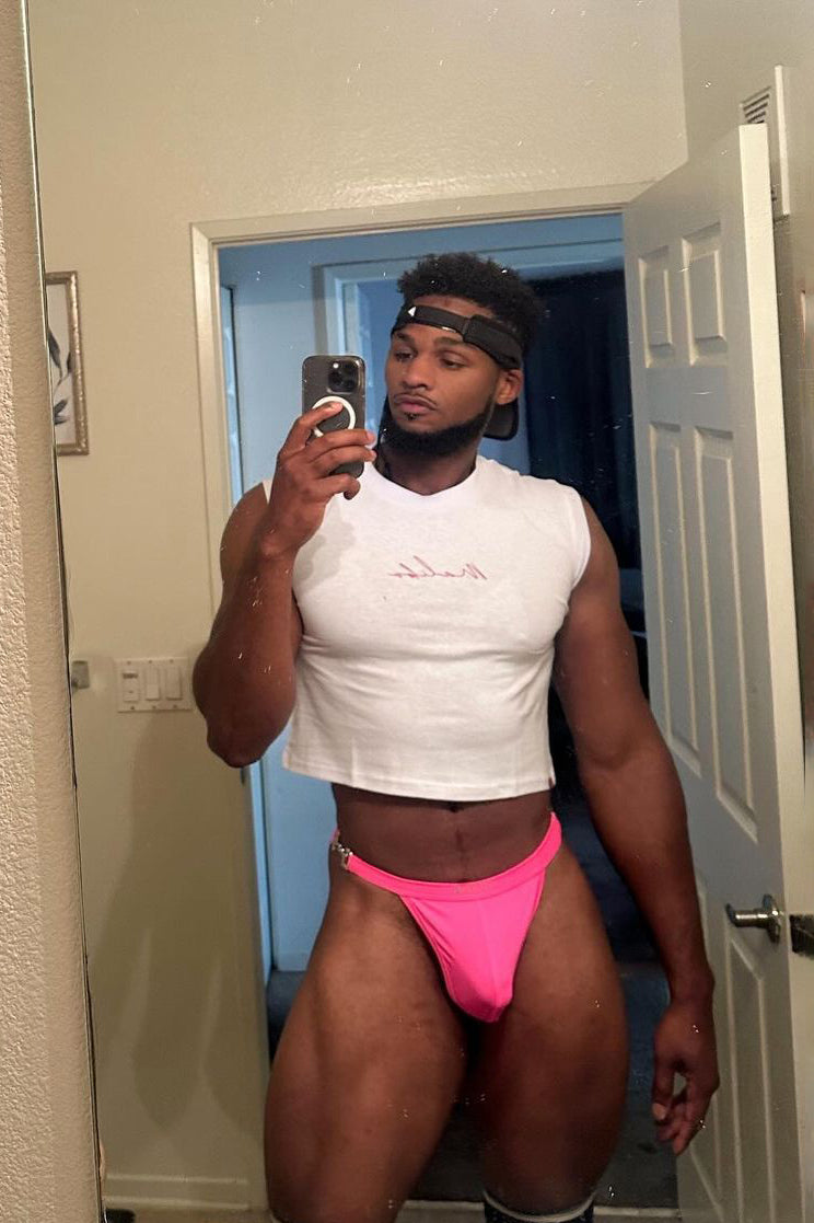 Luster Metal Accent G-String Swim Thong - Neon Pink